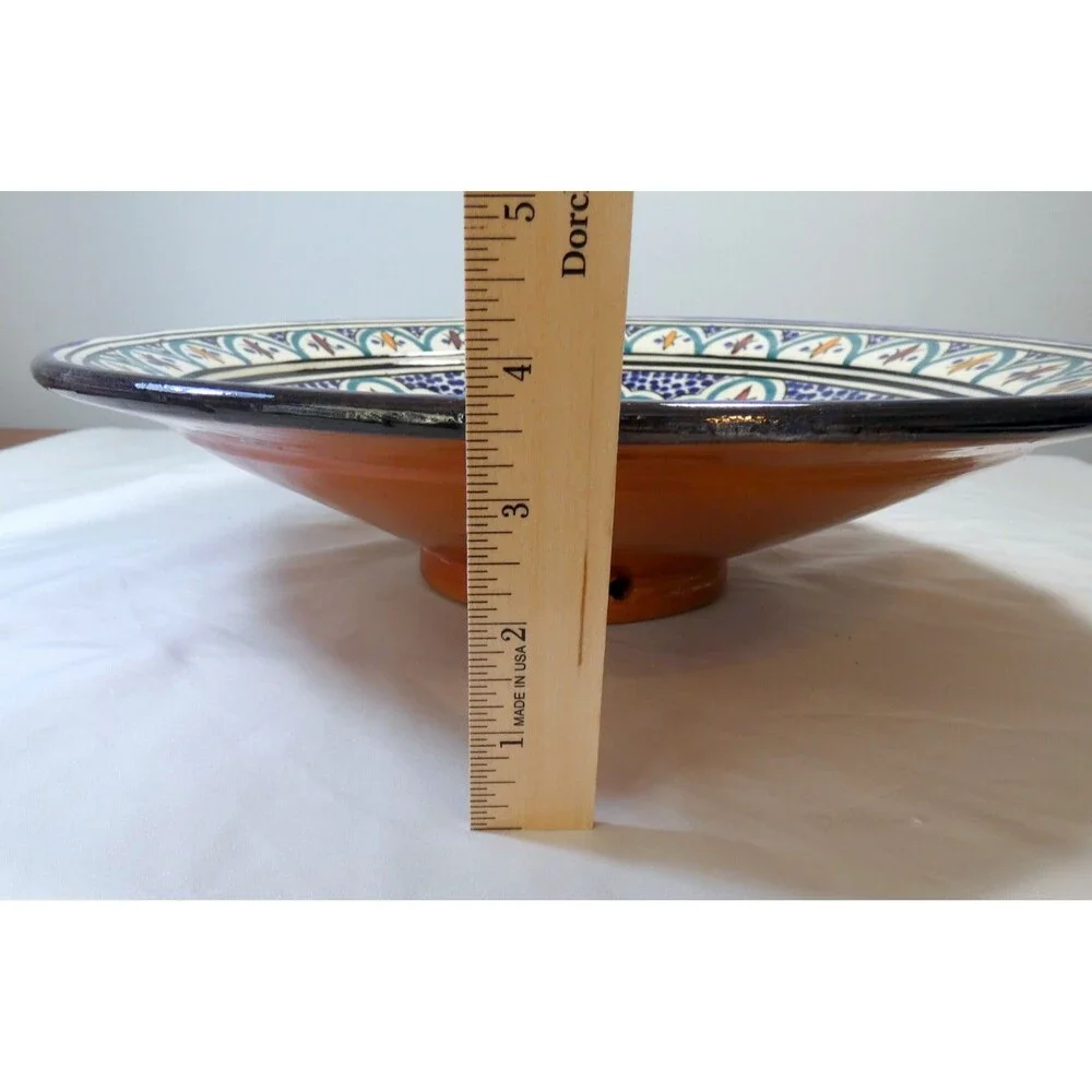 Large VTG Hand Painted Moroccan Floral Mandala Bowl Heavy Gorgeous 16